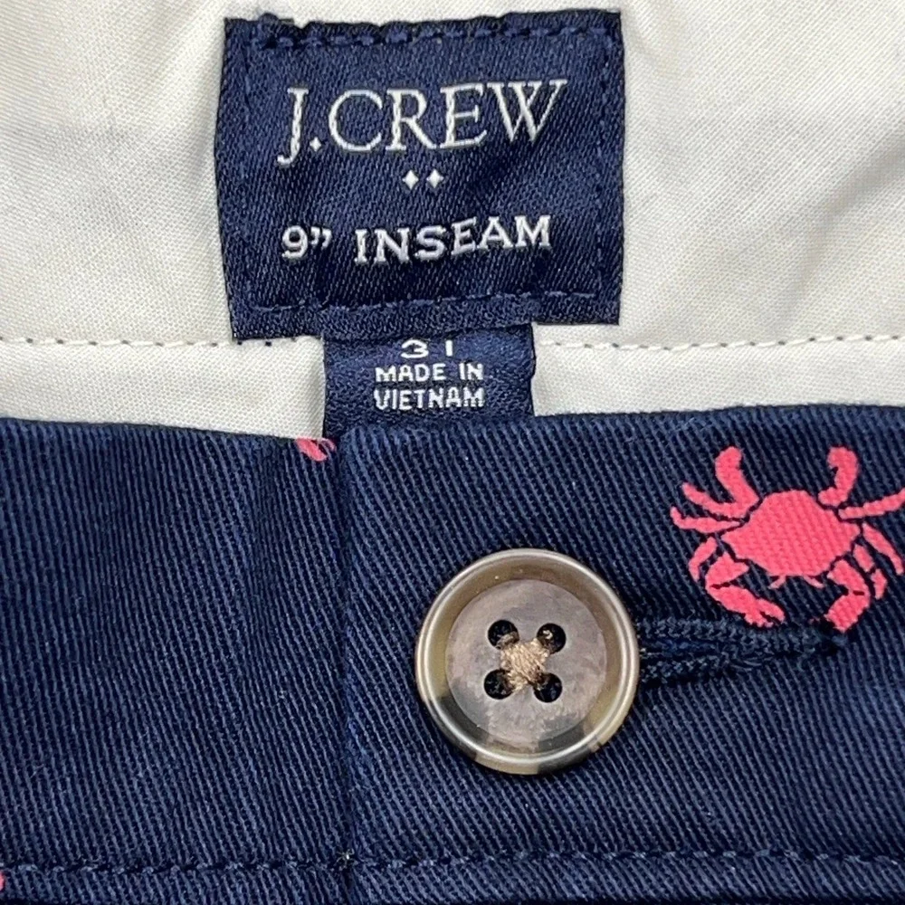 J.Crew Chino Shorts Mens 31 Navy Blue Pink Crab Embroidered 9
